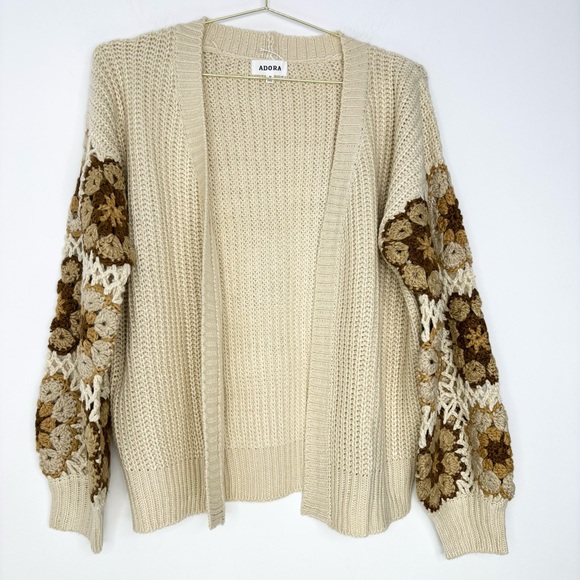 Adora Crochet Open Knit Cardigan Cream Patchwork Sleeves Size M New Without Tags - Picture 7 of 12